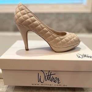Wittner( famous Australian Designer)Cream top leather Quilted Heels W Peep-Toe